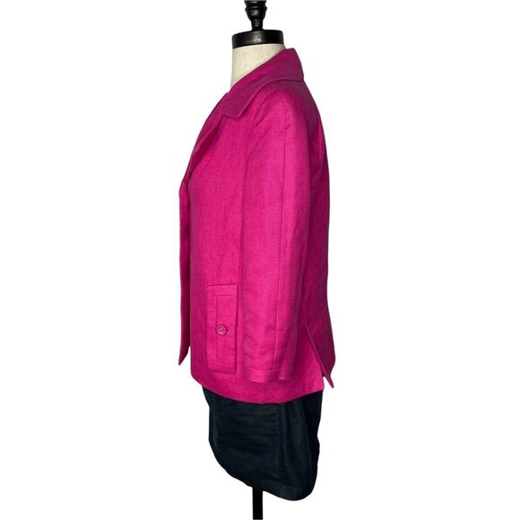 Talbots Linen Blazer 3 Button Pockets Bright Pink Lined 4 EUC - Picture 5 of 10